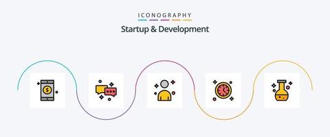 linha de inicialização e desenvolvimento preenchida com 5 ícones planos, incluindo . laboratório. homem. frasco. tempo vetor
