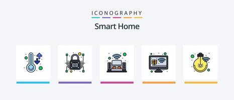 linha de casa inteligente cheia de 5 ícones incluindo monitor. painel. lar. inteligente. poder. design de ícones criativos vetor