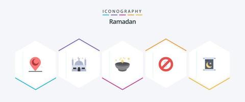 Pacote de ícones planos do Ramadã 25, incluindo convite. Ramadã. diwali. sem água. jejum vetor