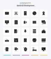 dispositivo criativo e pacote de ícones preto sólido de 25 glifos de desenvolvimento, como webcam. Educação. móvel. disco. cd vetor