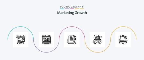 pacote de ícones de linha 5 de crescimento de marketing, incluindo relatório. crescimento. gerenciamento. gráfico. documento vetor