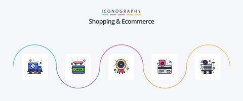 linha de compras e comércio eletrônico cheia de pacote de 5 ícones planos, incluindo adicionar. proteção. fita. seguro. cartão vetor