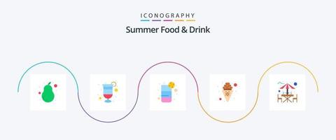 comida de verão e bebida plana 5 pacote de ícones incluindo álcool. gelo. verão. sobremesa. limão vetor