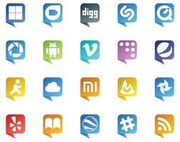 20 logotipo de estilo de bolha de fala de mídia social como ibooks photo video feedburner icloud vetor