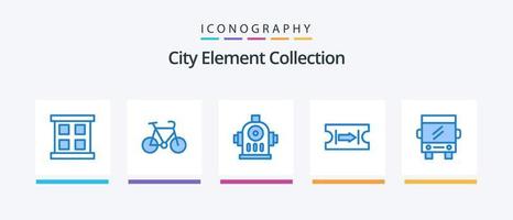 pacote de ícones azul 5 da coleção de elementos da cidade, incluindo . transporte. Hidrante. ônibus. jornada. design de ícones criativos vetor