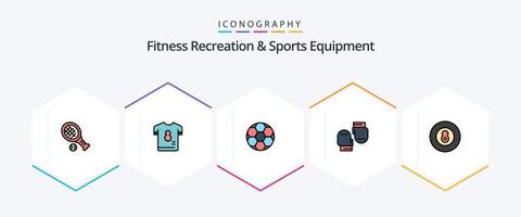 recreação de fitness e equipamentos esportivos pacote de ícones de 25 linhas preenchidas, incluindo bola. luvas. futebol. luva. esporte vetor