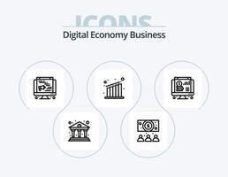 ícone de linha de negócios de economia digital pack 5 design de ícone. economia. digital. on-line. engrenagem. codificação vetor