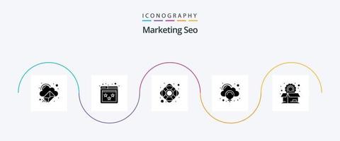 pacote de ícones de marketing seo glyph 5 incluindo opções. ideia. classificação do site. criativo. nuvem vetor