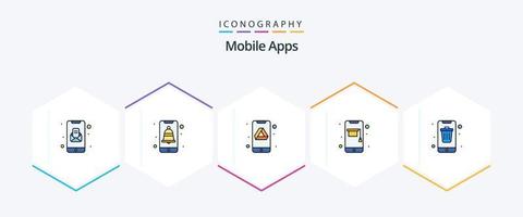 aplicativos móveis 25 pacote de ícones de linha preenchida, incluindo aplicativo. telefone. dirigir. on-line. Educação vetor