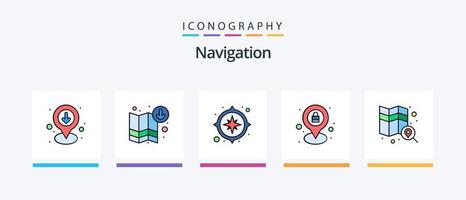 linha de navegação cheia de 5 ícones incluindo . localização. procurar. design de ícones criativos vetor