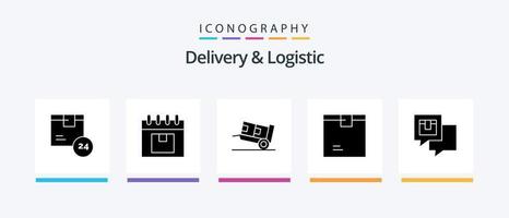 entrega e pacote de ícones logísticos de glifo 5, incluindo mercadorias. caixa. planejamento. logística. design de ícones criativos vetor