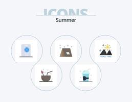 pacote de ícones planos de verão 5 design de ícones. verão. acampamento. milkshake. viagem. verão vetor