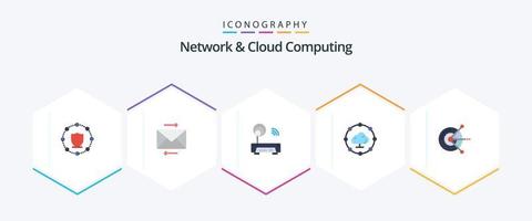 pacote de ícones planos de rede e computação em nuvem 25, incluindo disco. computador. dispositivo. compartilhar. computação em nuvem vetor