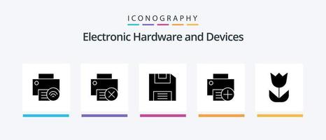 pacote de ícones de glifo 5 de dispositivos, incluindo . macro. adicionar. flor. hardware. design de ícones criativos vetor