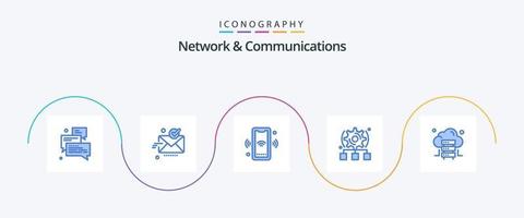 pacote de ícones azul 5 de rede e comunicações, incluindo roda dentada. contexto. OK. inteligente. Wi-fi vetor