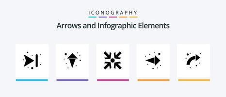 pacote de ícones de glifo de seta 5, incluindo . certo. minimizar. curvado. seta. design de ícones criativos vetor