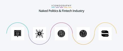 política nua e pacote de ícones do glifo 5 da indústria fintech, incluindo rede. tecnologia blockchain. crowdselling. descentralizado. blockchain vetor