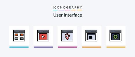 linha de interface do usuário cheia de 5 ícones incluindo interface. aplicativo. Barra Lateral. do utilizador. contente. design de ícones criativos vetor