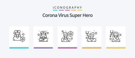 pacote de ícones da linha 5 do super-herói do vírus corona, incluindo saúde. saúde. hospital. macho. Policial. design de ícones criativos vetor