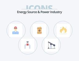 fonte de energia e design de ícone plano do pacote de 5 ícones da indústria de energia. indústria. tóxico. construção. barril de petróleo. barril vetor