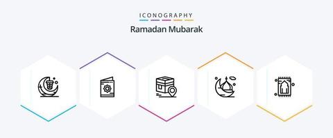 Pacote de ícones de 25 linhas do Ramadã, incluindo mesquita. lua. muçulmano. muçulmano. alfinete vetor