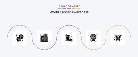 pacote mundial de ícones de glifo de conscientização sobre o câncer 5, incluindo borboleta. causa. saúde. fita. fita de conscientização vetor