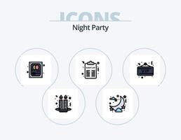 linha de festa noturna cheia de ícones do pacote 5 design de ícones. noite. buzina. confete. festa. celebração vetor