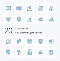20 pacote de ícones de cor azul de ciência de dados e segurança cibernética, como telefone de proteção segura, confirme louck vetor