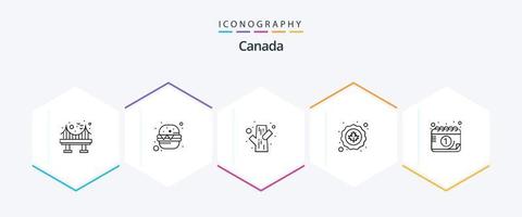 Pacote de ícones de 25 linhas do Canadá, incluindo julho. folha. Nevado. bandeira. Canadá vetor