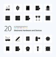 Pacote de ícones de glifo sólido de 20 dispositivos como conjunto de dispositivos eletrônicos elétricos de equipamentos vetor
