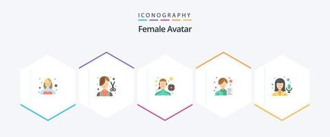 avatar feminino 25 pacote de ícones planos, incluindo avatar. analista. fêmea. contador. jogo ao ar livre vetor