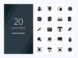 20 ícone de glifo sólido de designer gráfico para apresentação vetor