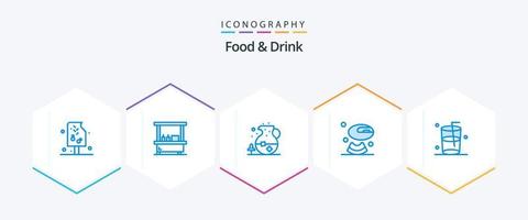 comida e bebida 25 pacote de ícones azuis, incluindo bebida. Melão. ficar em pé. comida vetor