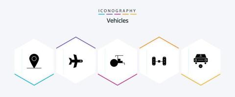 Pacote de ícones de 25 glifos de veículos, incluindo veículos. menos. transporte. excluir. carro vetor