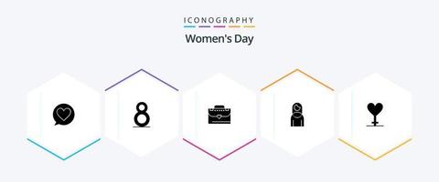 pacote de ícones de glifos do dia 25 das mulheres, incluindo mulheres. mulheres. mulheres. mulheres. pasta vetor