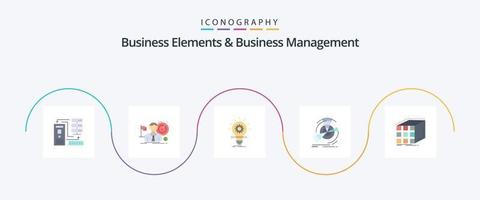 elementos de negócios e pacote de ícones planos de gerenciamento de negócios 5, incluindo desempenho. dados. mercado. luz. ideia vetor