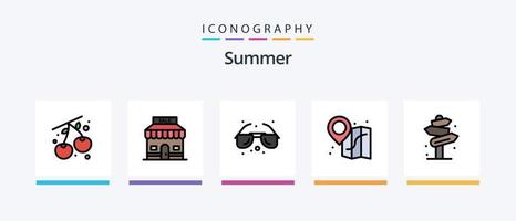 linha de verão cheia de 5 ícones, incluindo direção. praia. praia. verão. praia. design de ícones criativos vetor