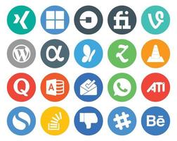 20 pacotes de ícones de mídia social, incluindo microsoft access quora cms player vlc vetor