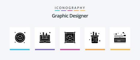 designer gráfico glifo 5 pacote de ícones incluindo placa. lápis. cubo. caneta. caixa. design de ícones criativos vetor