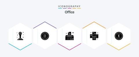 pacote de ícones de 25 glifos do escritório, incluindo . dólar. negócios. moeda. impressora vetor