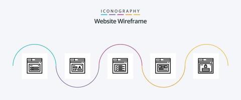 pacote de ícones da linha 5 de wireframe do site, incluindo o site. página. alerta. Internet. local na rede Internet vetor