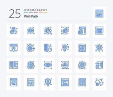 pacote da web 25 pacote de ícones de cor azul, incluindo página de erro de erro. programação. rede. codificação. tempo vetor