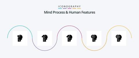processo mental e pacote de ícones de glyph 5 de recursos humanos, incluindo up. conhecimento. experiência. humano. seta vetor