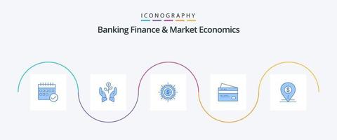 pacote de ícones azul 5 de finanças bancárias e economia de mercado, incluindo finanças. orçamento. negócios. dinheiro. plantar vetor