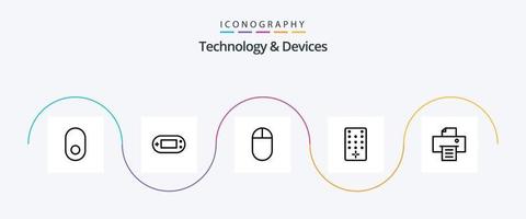 Dispositivos linha 5 pacote de ícones incluindo . rato. impressora. dispositivo vetor