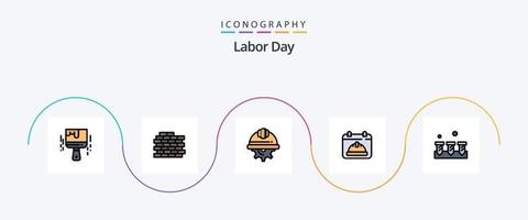 linha do dia do trabalho cheia de pacote de ícones plana 5 incluindo construção. data. dia. dia. calendário vetor