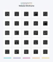 site criativo wireframe 25 glifo pacote de ícones preto sólido, como internet. navegador. e-mail. local na rede Internet. página vetor