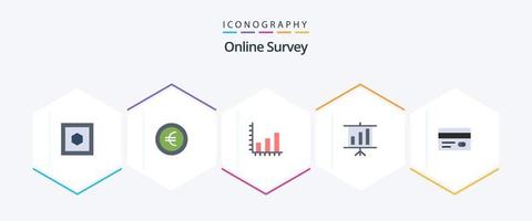 pesquisa on-line 25 pacote de ícones planos, incluindo . crédito. gráfico. cartão. apresentação vetor