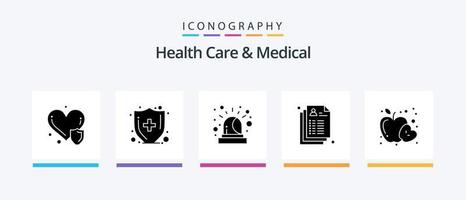 pacote de ícones de cuidados de saúde e glifo médico 5, incluindo saúde. comida. emergência. maçã. médico. design de ícones criativos vetor