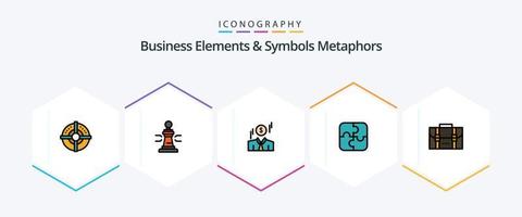 elementos de negócios e metáforas de símbolos 25 pacote de ícones de linha preenchida, incluindo mochila. estratégia. pôquer. peças. dinheiro vetor